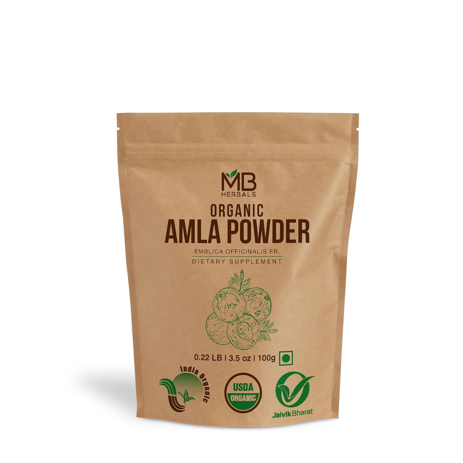 

Mb Herbals 100% Natural Seedless Amla Powder, Emblica Officinalis | 100gm 0.2lbs