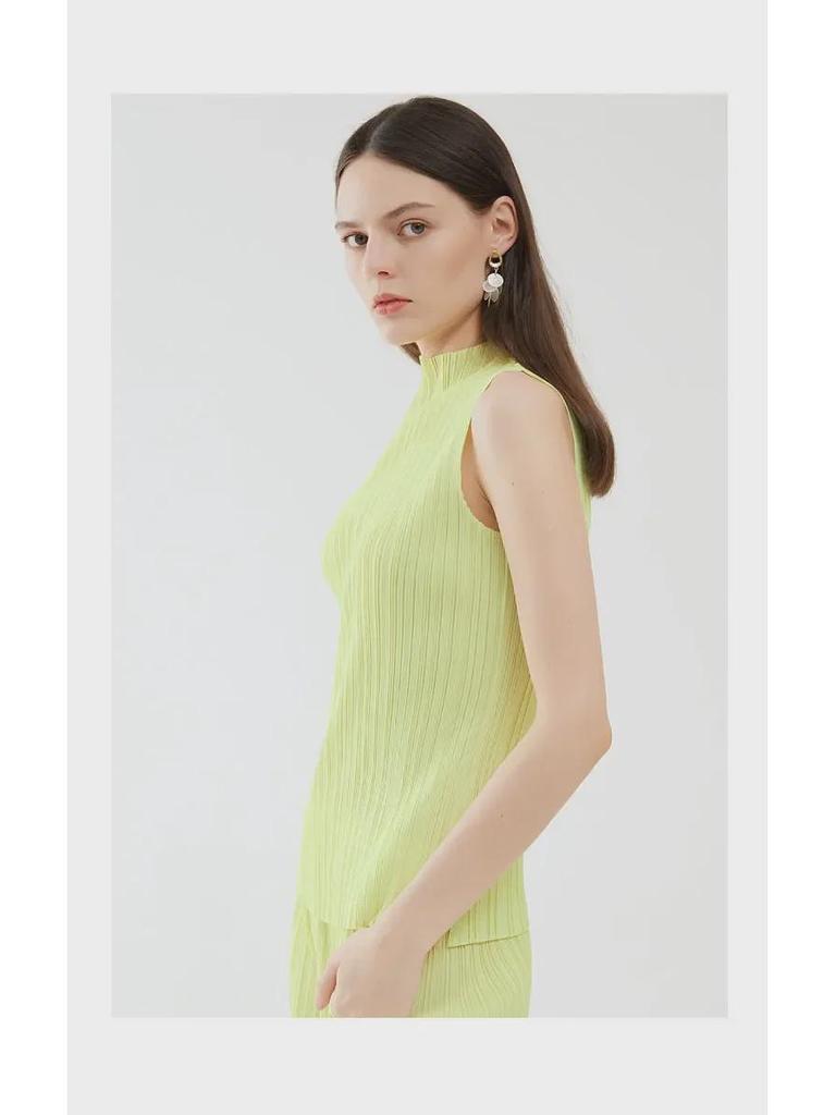 Miyake 2025 Sommer Damen Slim Ärmellos Stehkragen Weste - Vielseitiges Basic-Top