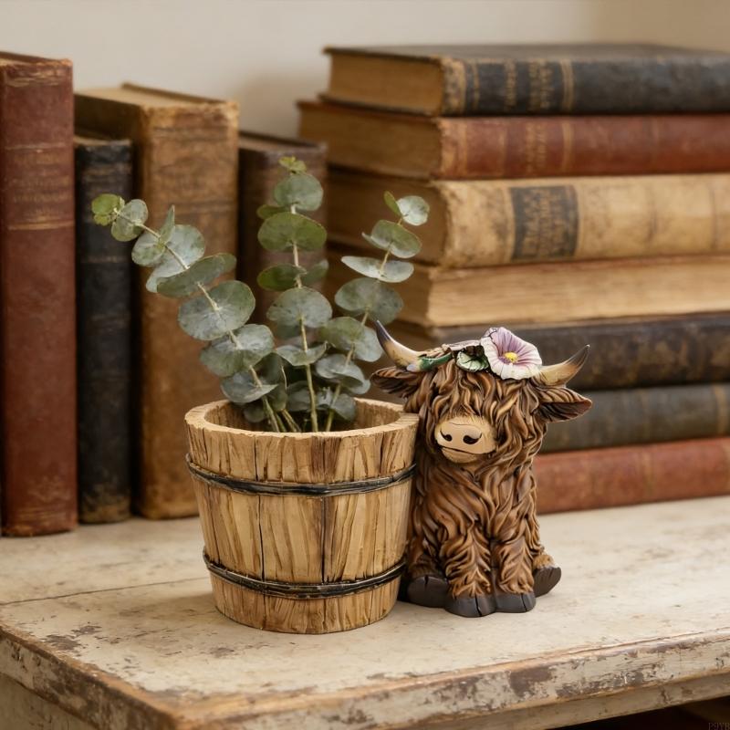 Adorable Cow Planter Container Outdoor Garden Decoration With Built In Flower Pot Suitable For Patios Tabletop Decoration P9YB