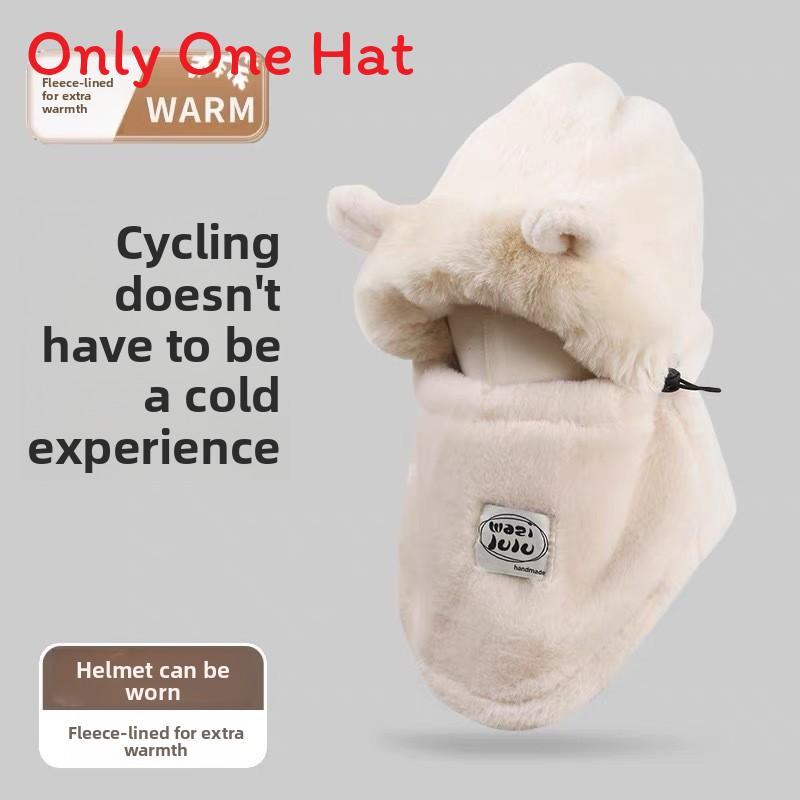 Panda Plush Hat For Winter Cycling Warm Windproof Faux Fur Beanie For Commuters