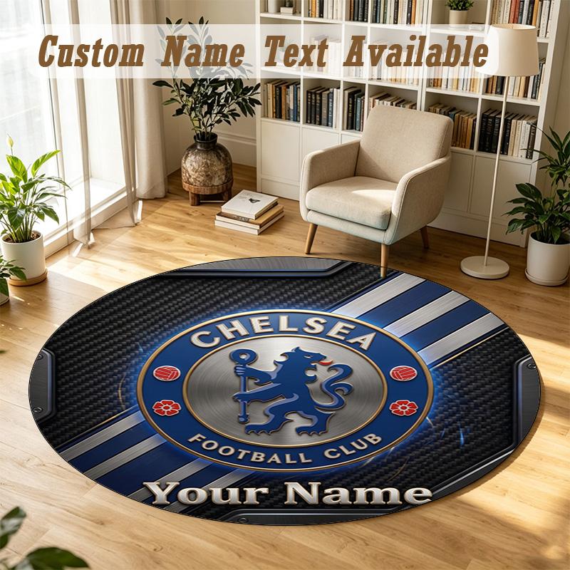 Round Rug Custom NameChelsea FC Pattern Non Slip Carpet Home Floor Decor