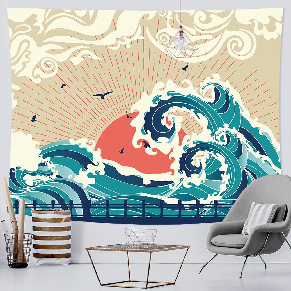 Sea Sunrise Japanese Style Home Art Decoration Tapestry Bohemian Decoration Background Wall Bed Sheet Sofa Blanket