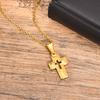Gold Color Embossed Cross Necklaces for Men Women,Simple Cutout Unisex Catholic Cross Pendant,Christian Religious Jewelry Gifts