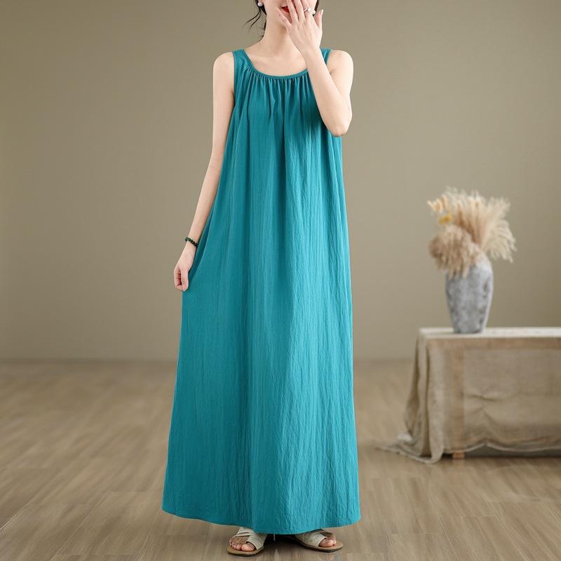 Summer New Wear Free Series Slack Lazy Skirt Minimalist Sleeveless Medium and Long Dress Women