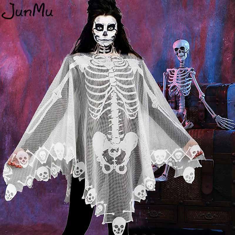 Skull Lace Halloween Shawl Womens Gift Props Loose Cape Party Costume Stage