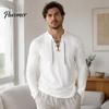 Langlebige gerippte Manschettenhemden Herren Schnürhalshemd, V-Ausschnitt Langarm Pullover Retro Vielseitige Mode Streetwear Lässiges Basis-Layer-Hemd für