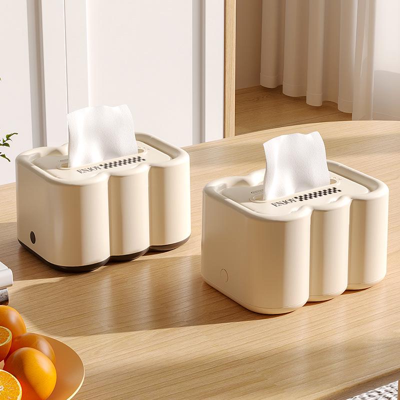 High-End Spring Pop-Up Tissue Box | Creative Desktop Napkin Storage | Cream Style