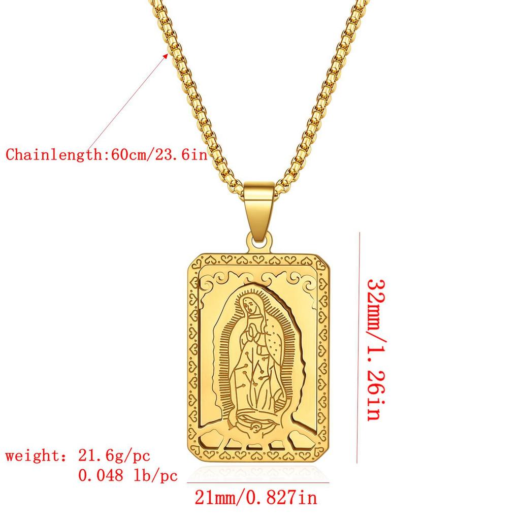Stainless Steel Vintage Virgin Mary Pendant Believer Necklace, Men'S Religious Prayer Pendant Necklace