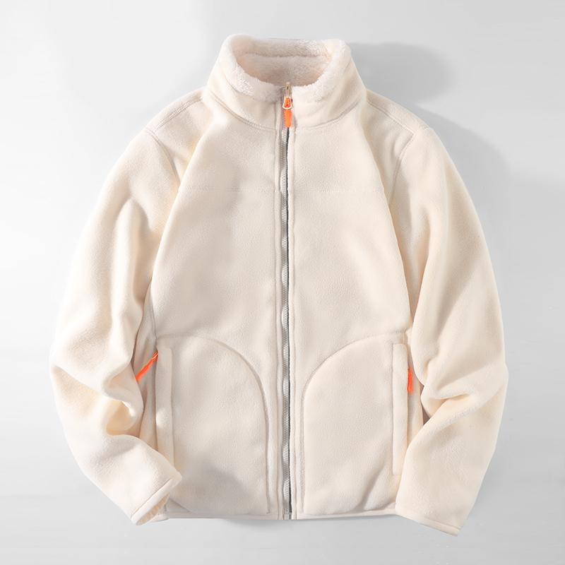 Reversible Fashion Fleece Jacket for Spring Autumn Unisex Couple Coral Fleece Polar Fleece Sherpa Wool Warm Blouse