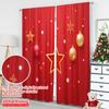 2pcs 2D Flat Printing Merry Christmas Window Curtains Christmas Red Star Snowflakes 100% Polyester Fabric Without Electricity