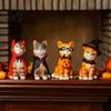 Little Red Riding Hood Cat Halloween Figurine Resin Miniature Statue Desktop Animal Ornaments Wizard Statue with Witch Hat/Cloak/Pumpkin Lamp Design