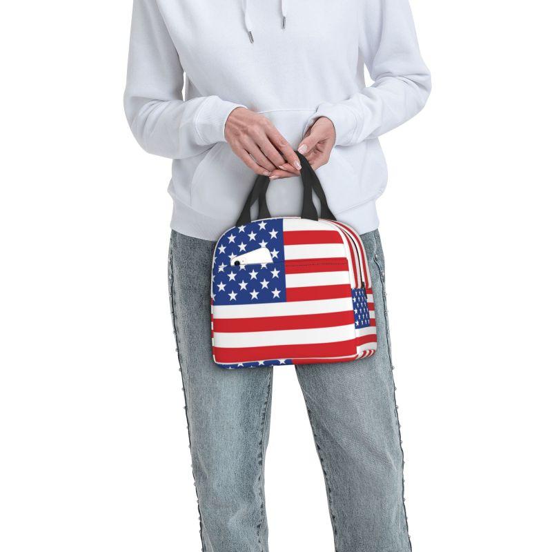 USA American Flag Thermal Insulated Lunch Bags Women United States US Stars Portable Lunch for Camping Travel Food Box