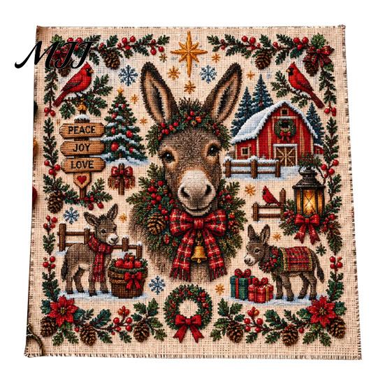 Home Decor Embroidery Patterns Christmas Animal Cross Stitch Kit, Holiday Starter Seasonal Needlepoint Pattern, Festive Craft Kit for Adults