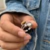 Brown Stone Vintage Tiger Eye Ring Open Ring Irregular Design Stainless Steel Ring Double Layer Metal Material