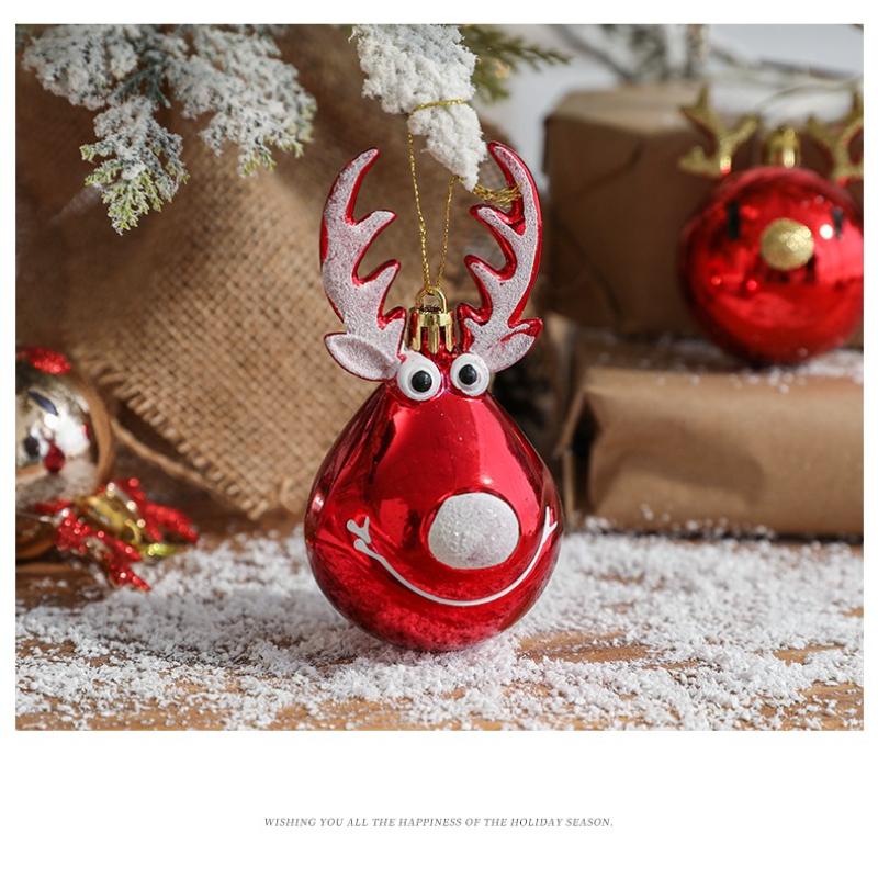 2Pcs /Lot Christmas Tree Ornaments Elk Scene Pendant Decorations Red Elks Diameter Balls Hanging Plastic Gift