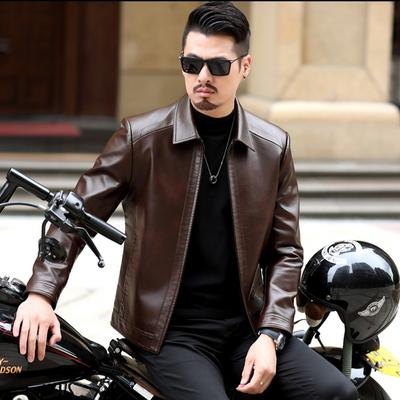 Autumn and Winter New Genuine Leather Clothing Men's Slim Fit Short Lapel Leather Jacket Men's Middle Age Genuine Leather Coat