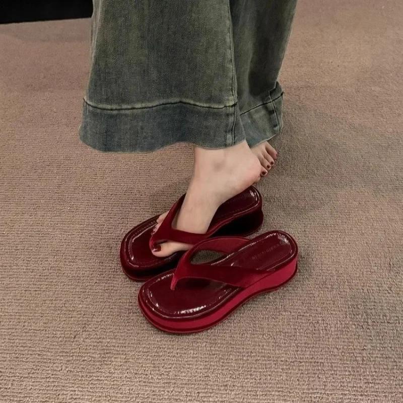 Summer Clip Toe Women Slippers  Fashion Elegant Thick Bottom Slides Shoes Ladies Outdoor Wedges Flip Flop Women Sandals