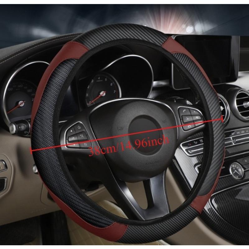 Carbon fiber PU leather car steering wheel cover, without inner ring, suitable for 14.5-15 inch automotive products