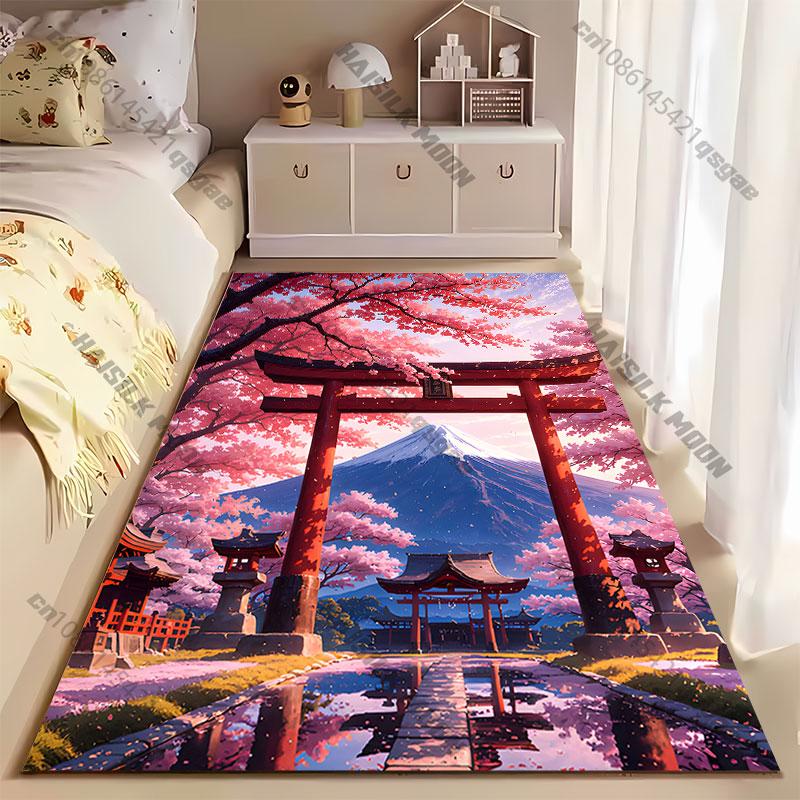 Serene Temple Cherry Blossoms Carpet Yoga Living Room Room Decor Children's Crawling Mat Doormat Area Rug Games Mat