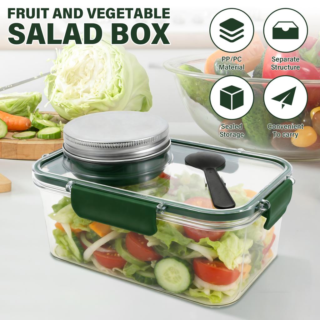 800ml Mason Jar Salad Container Portable Rectangular Salad Pod with 74ml Dressing Cup Leak Proof Lunch Box for Office School