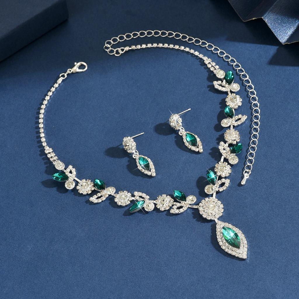 3PC Women's Fashion Leaf Water Drop Necklace Earrings Zircon Set Suitable for Wedding, Party, Festival Gifts