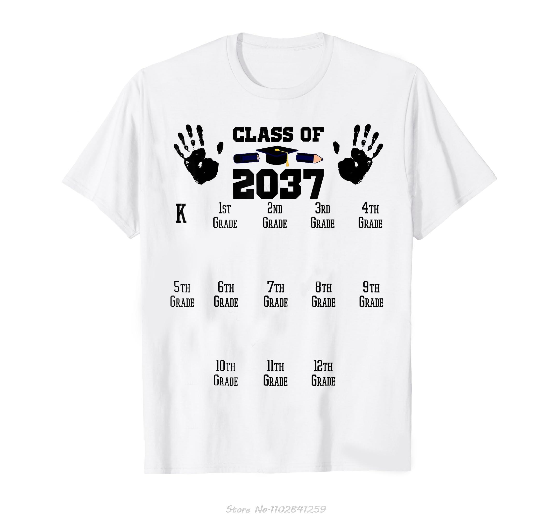 Class Of 2037 Grow With Me Handprint PreK 12th Grade Tshirt Summer Men Cotton Tshirt Fashion T Shirt Oversized Streetwear S