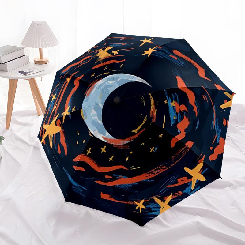 1pc Moon Stars Fashionable Automatic Opening/Closing Folding Umbrella with 8 Bones, Windproof Portable, Daily Use, Festive Gift001