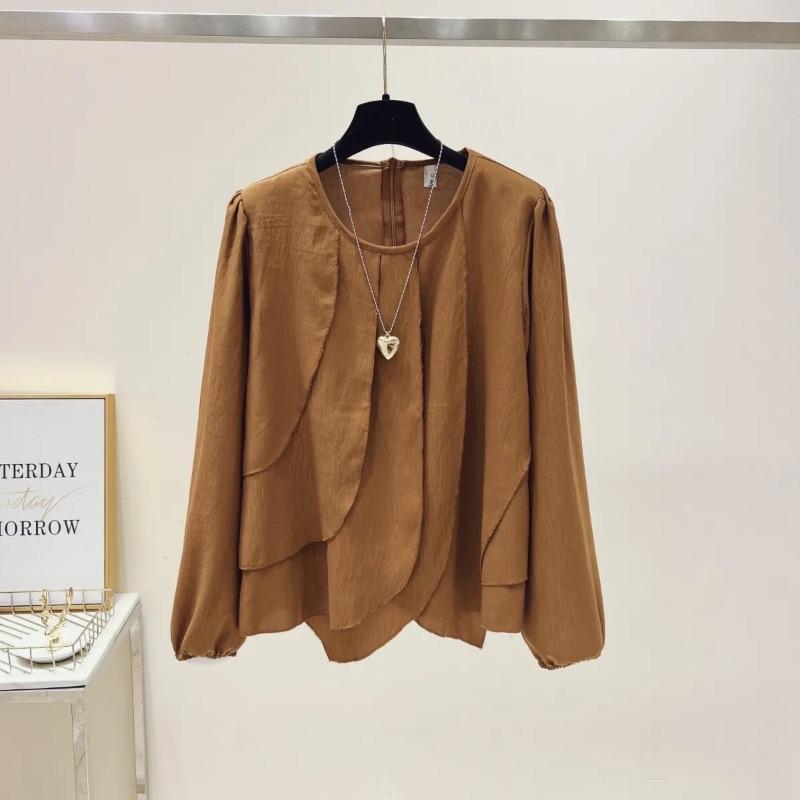 

Women s Minimalist White Irregular Hem Long Sleeve Chiffon Shirt M коричневий