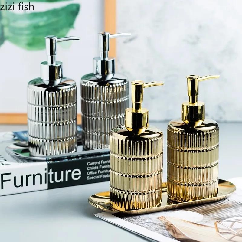 Gold Plated Stripe Ceramic Soap Bottle Empty Bottle Soap Dispenser Lotion Bottle Shower Gel Shampoo Bottles Bathroom Accessories