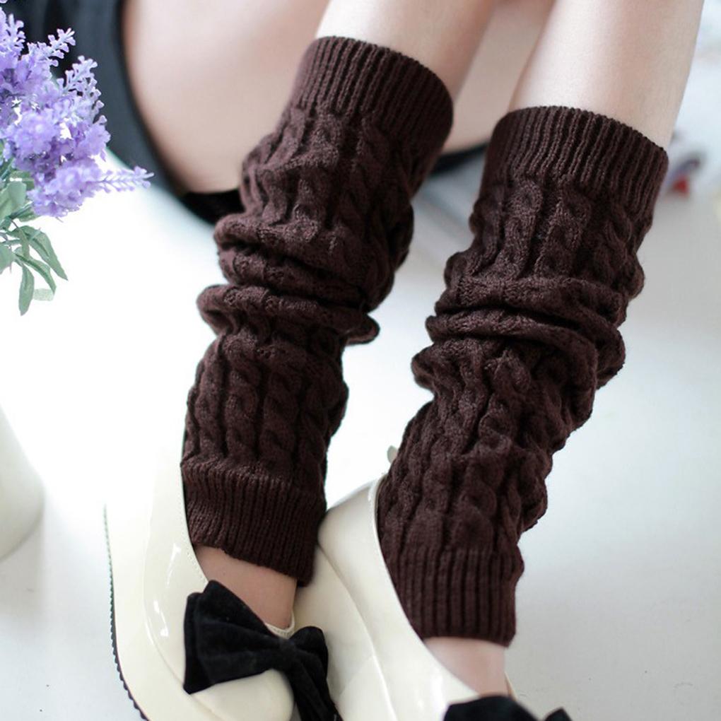 Winter Leg Warmers Twist Knit Knitted Long Boot Socks Solid Crochet Foot Cover