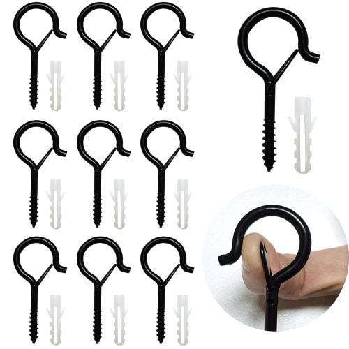 RICISUNG Ceiling Hooks, Carbon Steel Screw Hooks, Pack of 10, Screw Hooks, Hanging Hardware with Safety Buckle Design, Screw-in Hangers with Plastic E