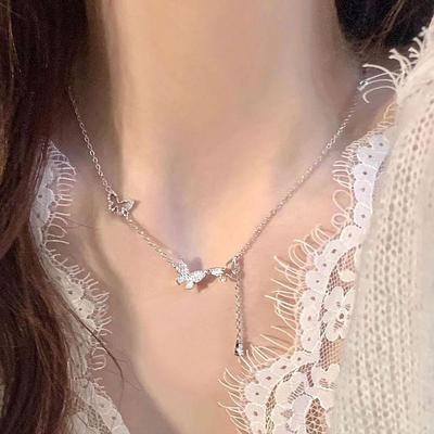 Náhrdelník s lesklým motýlím střapcem, dámy, nádherný elegantní řetízek klíční kosti jednoduchý temperament šperky doplňky pro dámy dárek
