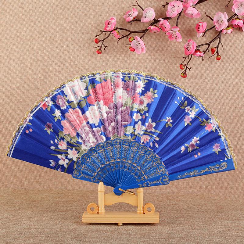 1Pc Flower Pattern Elegant & Luxurious Folding Fan Vintage Dance Fan Fashion Chinese Style Hand Held Stamping Design