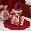 Elegant Red Drawstring Gift Bag with Floral Pattern & Ribbon Bow - Soft,Reusable Canvas Pouch for Jewelry Perfect for Christmas