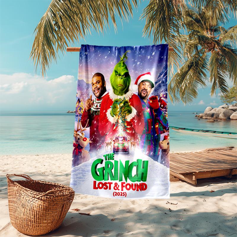 Christmas Gift Oscar Comedy Movie How the Grinch Stole Christmas Soft Beach Towel Outdoor Camping Vacation Swinging Beach Scarf Decorative Blanket B18
