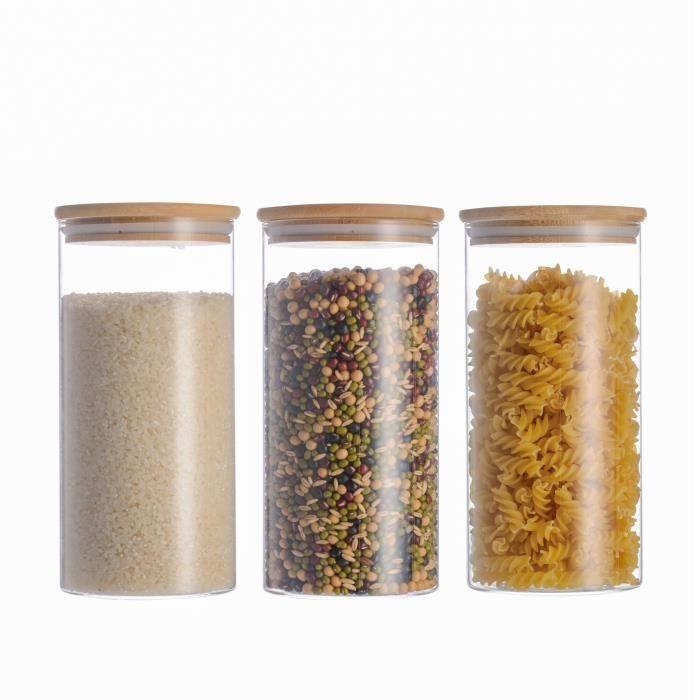 3x1300ml pots de rangement alimentaire conservation en verre borosilicate avec couvercle hermétique (10x20cm)