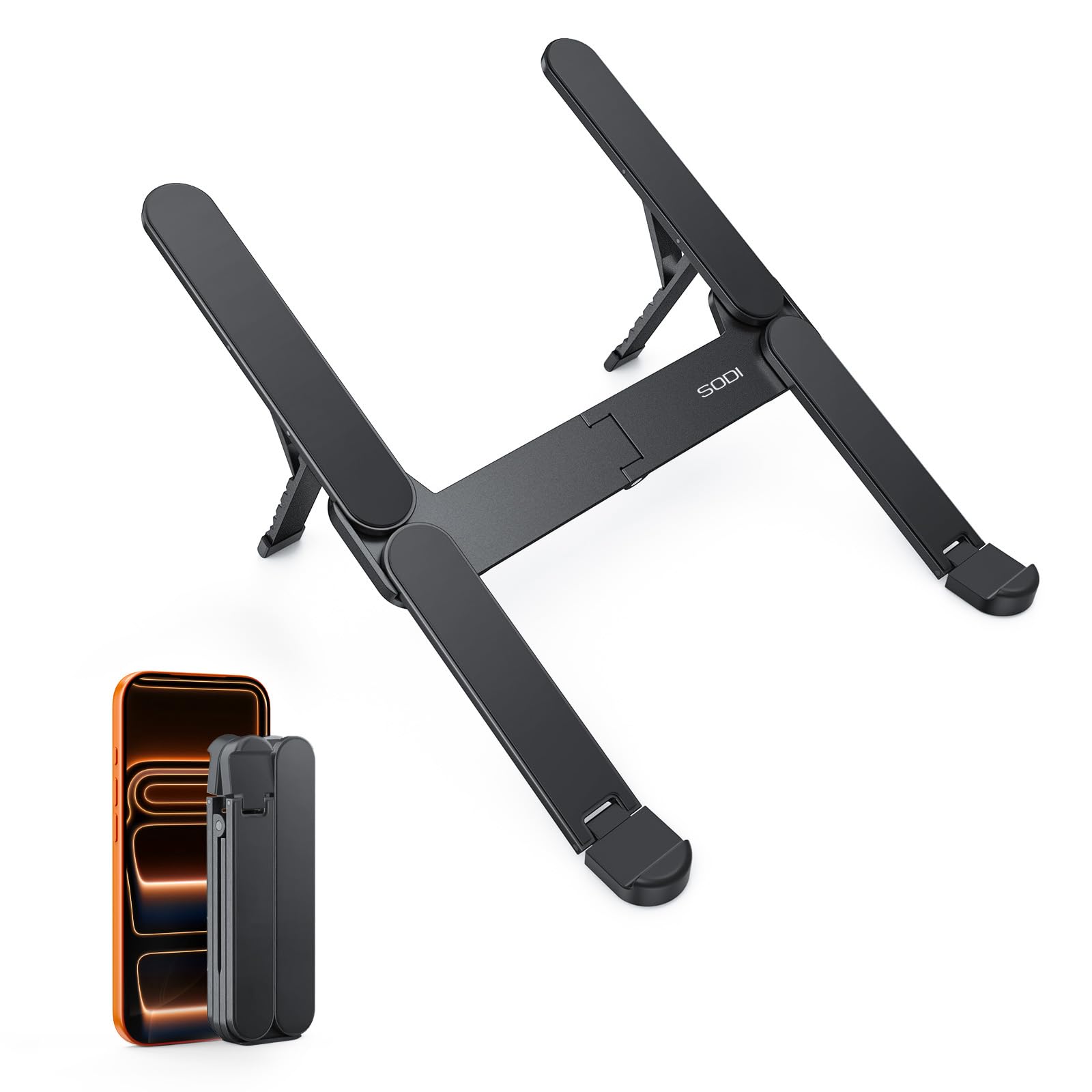 

SODI Innovative and Ultra-Compact Laptop Stand, Foldable, Stable, Ultra-Lightweight, Adjustable Angle, Improves Posture, Relieves Back Pain, and Fits