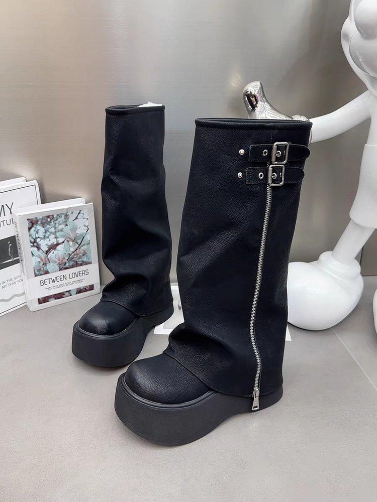 

[youshilai] big-headed pant boots sweet and cool hot girls pile boots thick-soled western boots but knee boots 35