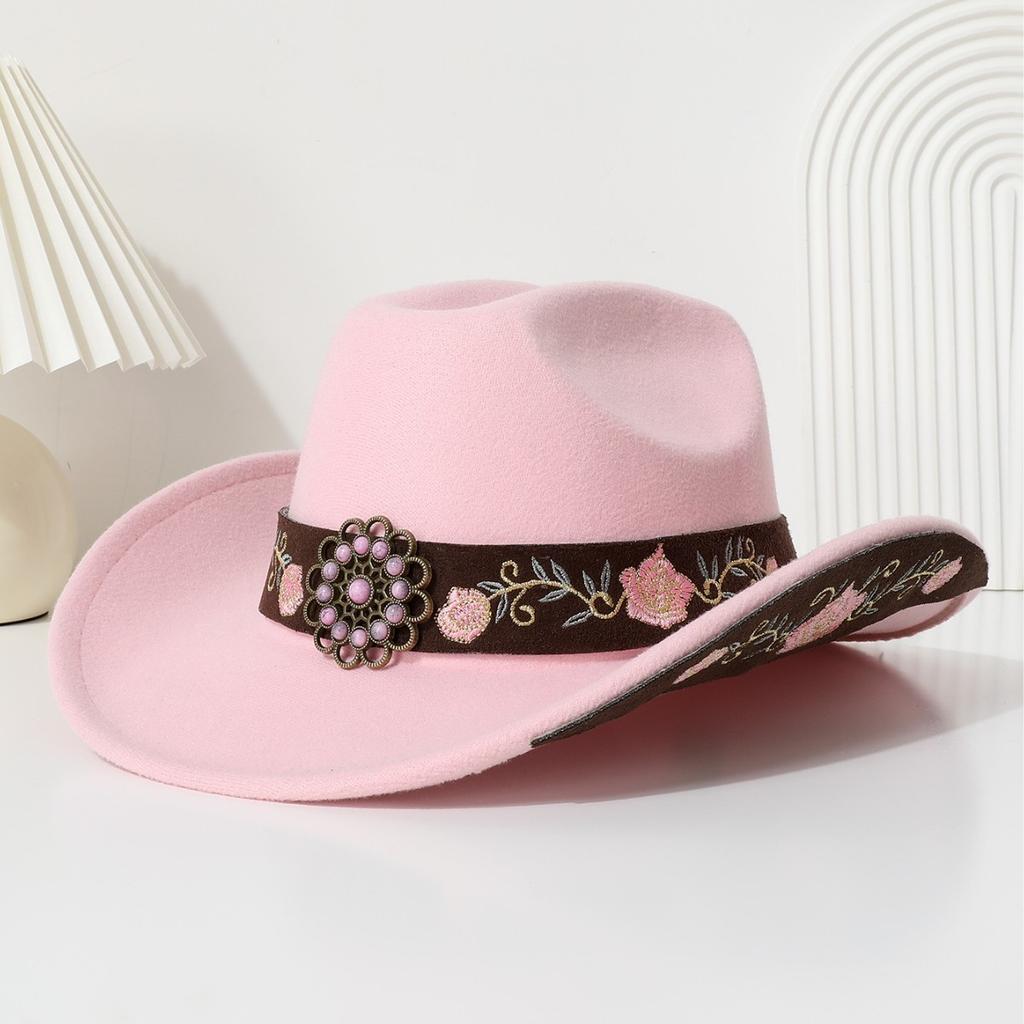 Fashion Men's and Women's Western Cowboy Hats Ethnic Style Couple Four Seasons Woolen Cowboy Hat Jazz Hat Big Edge Top Hat