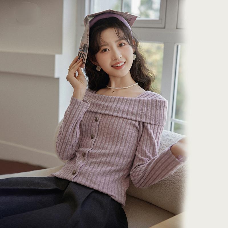 

Женский свободный вязаный свитер с вырезом лодочкой, однотонный пуловер с вырезом лодочкой и длинными рукавами, весенне-осенние джемперы с открытыми плечами, уличная одежда