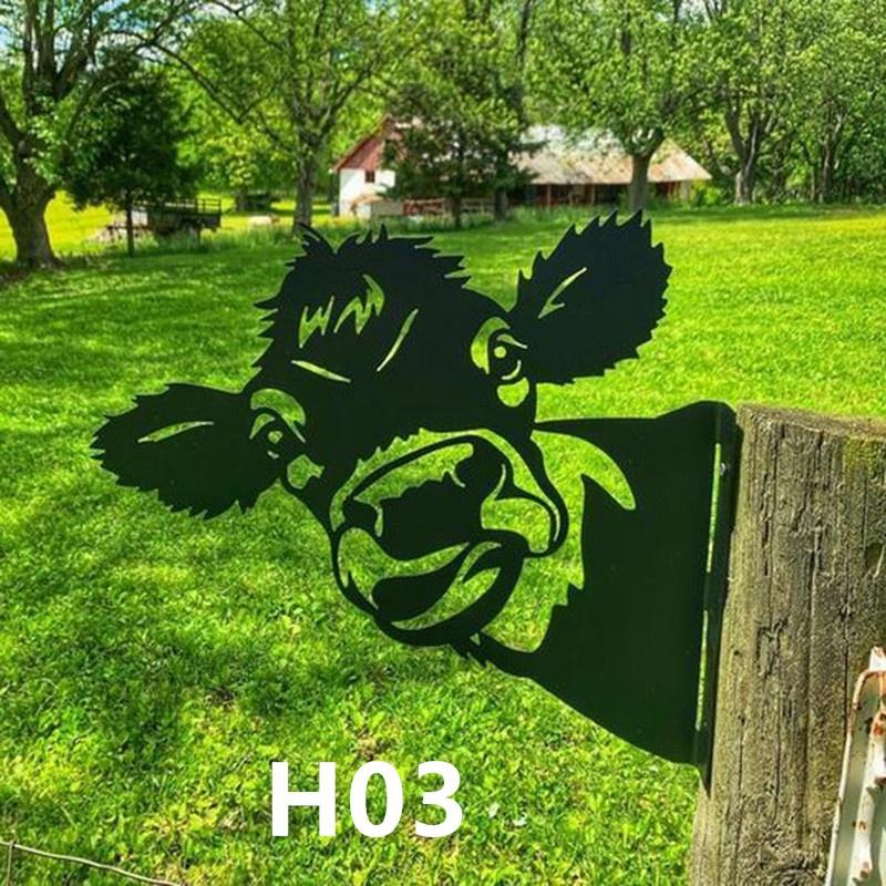Garden Farm Peeping Cow Chickens Sheep Metal Garden Pendant Decoration Yard Art Decor Peeking Cow Metal Art, Peeping Cow Ornament
