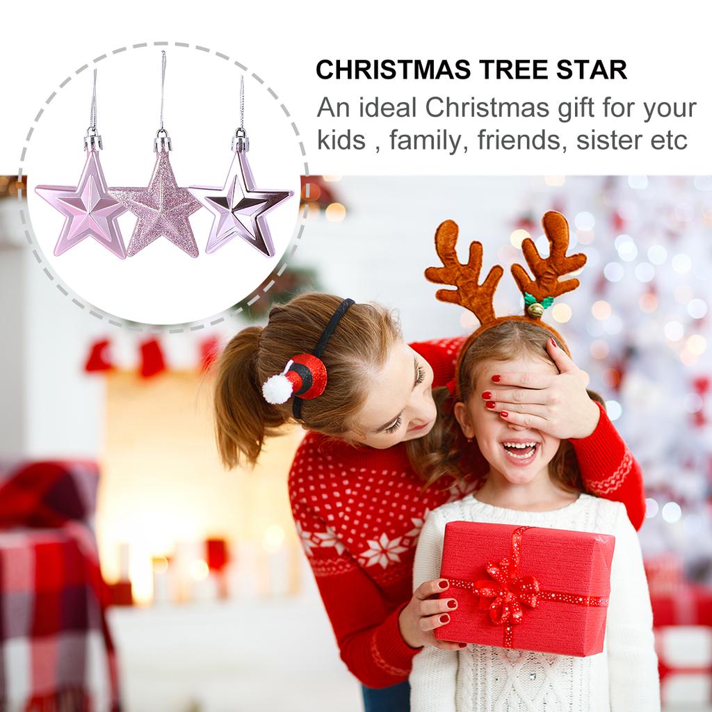 18Pcs Star Decor Christmas Plastic Hanging Ornament for Tree Home Office Hotel School Store Holiday Party Indoor Outdoor