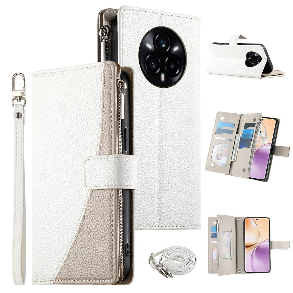 For Realme 14 Pro+ 5G Case Zipper Wallet Color Splicing Leather Flip Phone Cover with Straps