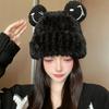Cute Bear Plush Hat Female Thermal Knitted Hat Woolen Hat Big Head Circumference Autumn and Winter Student