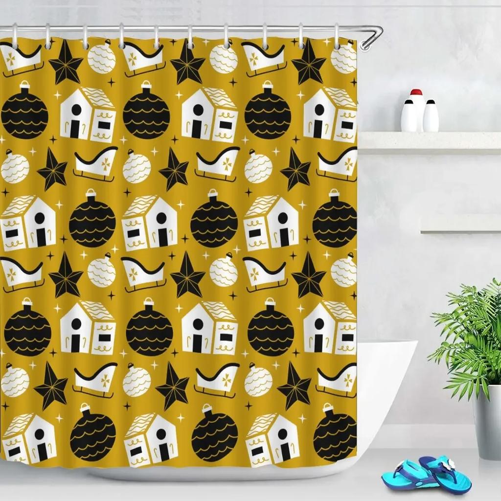 Christmas Cookies Bathroom Curtain Christmas Gift Shower Curtain Bathroom Waterproof Fabric New Year Holiday Decoration Hooks
