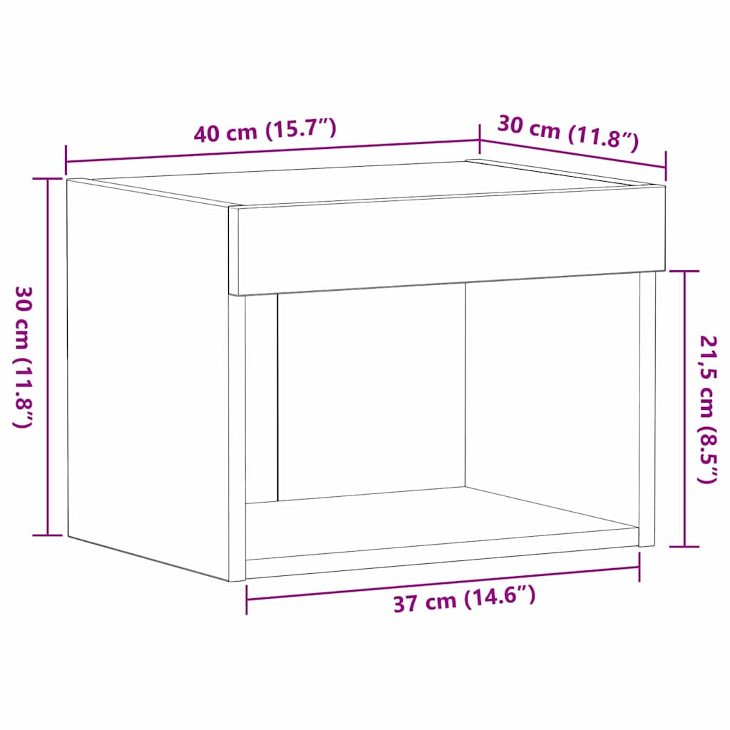 LED TV Cabinet Set in Black Oak Finish 40 x 30 x 30 cm