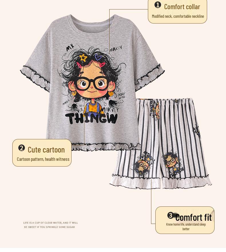 2026 New Summer Girls' Ultra-Thin Modal Pajamas Set: Short Sleeve Airy Comfort Suit for Medium and Large Kids