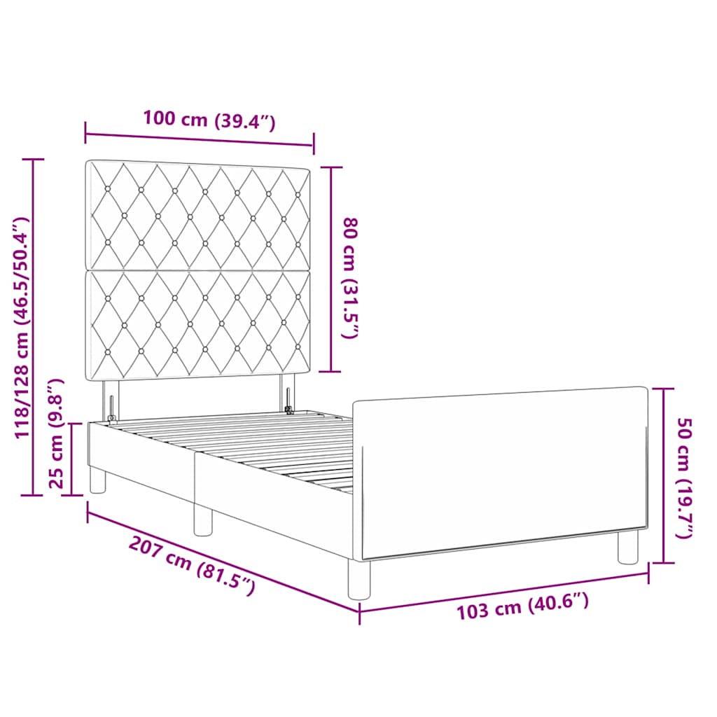 Box Spring Bed with Headboard Dark Grey 100 X 200 Cm Velvet