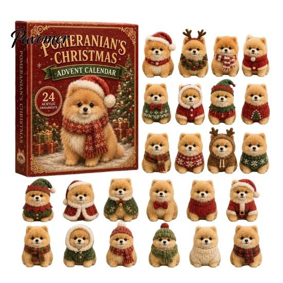Giochi Festivi Interattivi 2026 Calendario dell'Avvento di Natale per Cani, Set di Ornamenti Acrilici a 24 Giorni con Figure di Cuccioli, Decorazione Piatta 2D da Appendere all'Albero
