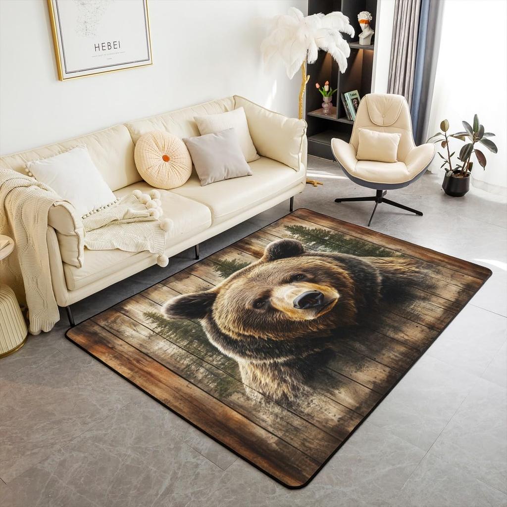 Erosebridal Rustic Cabin Lodge Area Rug 6'6" x 4'11" for Bedroom Living Room Playroom,Hunting Bear Deer Carpet,Southwestern Aztec Decorative